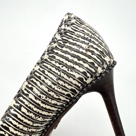 COACH Heels Womens 6 Black White Beadchain Pump in Snakeskin Leather Stiletto - Picture 8 of 12